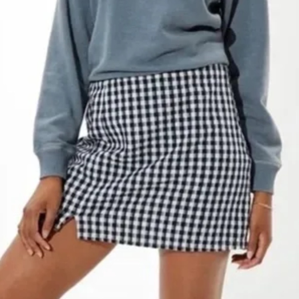 American Eagle Women XS Navy White Gingham Cotton Linen Preppy Casual Mini Skirt